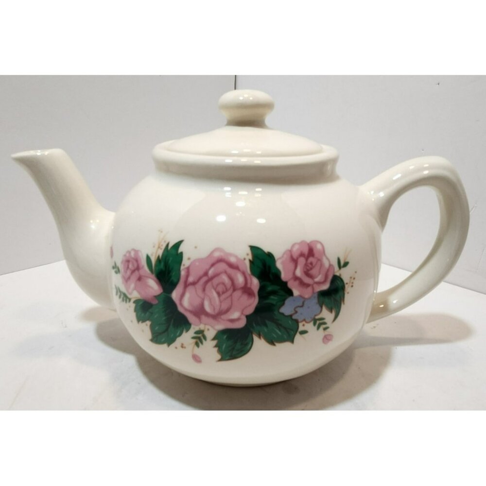 Vintage Victorian Ceramic Interpur Teapot Cream Color with Pink Roses